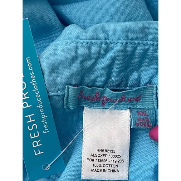 NWT Fresh Produce Men'S XXL Blue 100% Cotton Button-Up Shirt With Chest Pocket - Picture 13 of 16